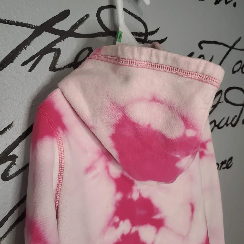 Girls GAP Pink Bleach-Dyed Hooded Fleece Jacket, M
